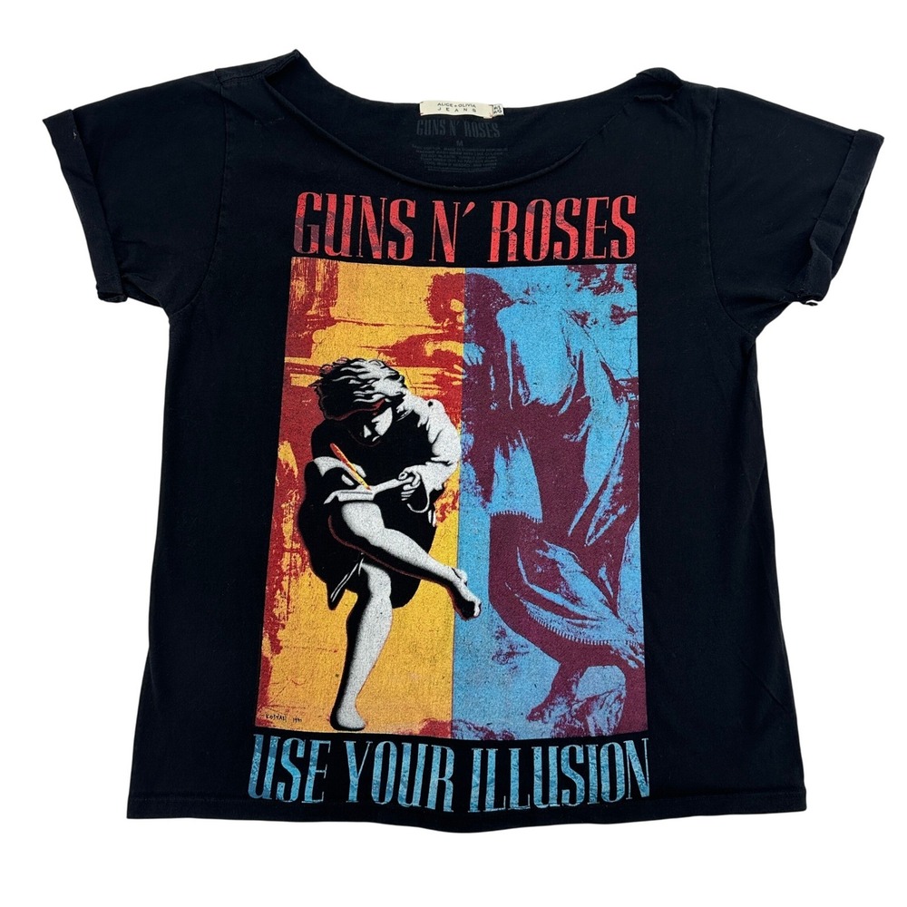 Alice + Olivia Guns N Roses Use Your Illusion Black Concert Tee Shirt Women M/L